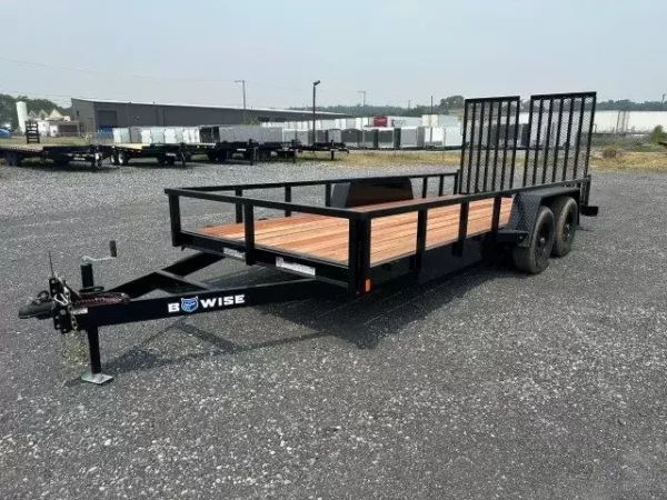bwise 7 x 18 equipment trailer split landscape ramp
