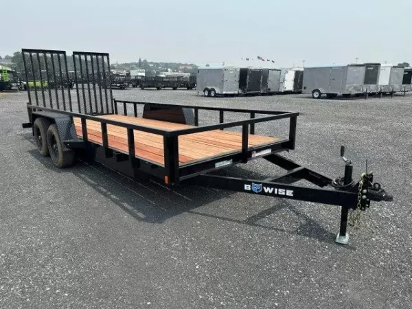 bwise 7 x 18 equipment trailer split landscape ramp