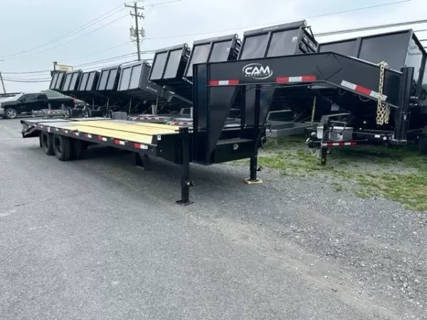 cam superline 8 x 25 deckover gooseneck equipment trailer