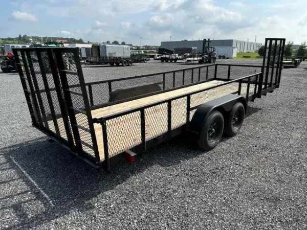 carry on 7 x 20 landscape utility trailer – mesh sides & atv gate