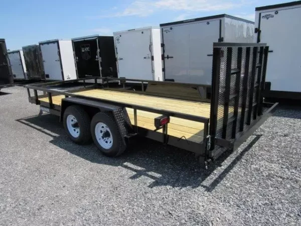 premier 7 x 16 landscape utility trailer – rear ramp gate